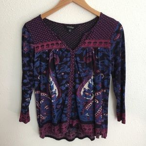 Lucky Brand Tops - Lucky Brand red purple boho top 3/4slv S Lucky Brand Tops - Lucky Brand red purple boho top 3/4slv S